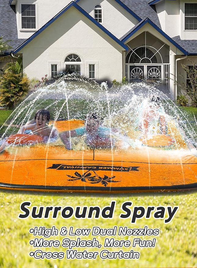 Spring Water Slip and Water Slide, 22ft *2 Lanes Slip Water Slides for Kids Backyards Ages 5-8 8-12 with Sprinkler and Inflatable Bodyboards, Summer Water Fun Toy for Outdoor Lawn Games Play