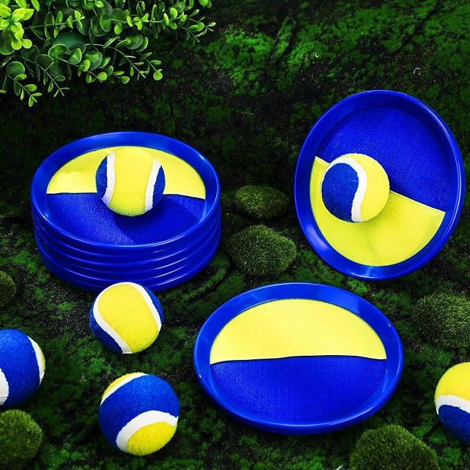 Charniol Kids Toys Toss and Catch Game Set Beach Outdoor Ball Sports Games Toss and Catch Ball Nylon Toys for Adults Kids(Yellow Blue,24 Paddles 12 Balls)