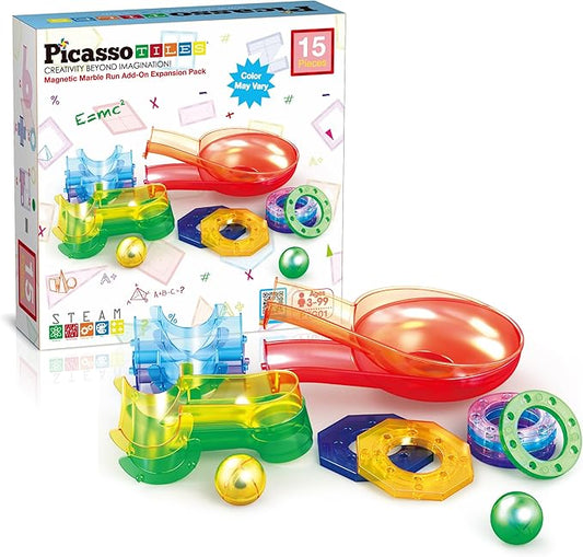 PicassoTiles Magnetic Marble Run Add-On Expansion Pack for Magnet Tile Building Blocks Maze Construction Toy Kit Educational STEM Learning Enhances Creativity Imagination Children Ages 3+ PTG01