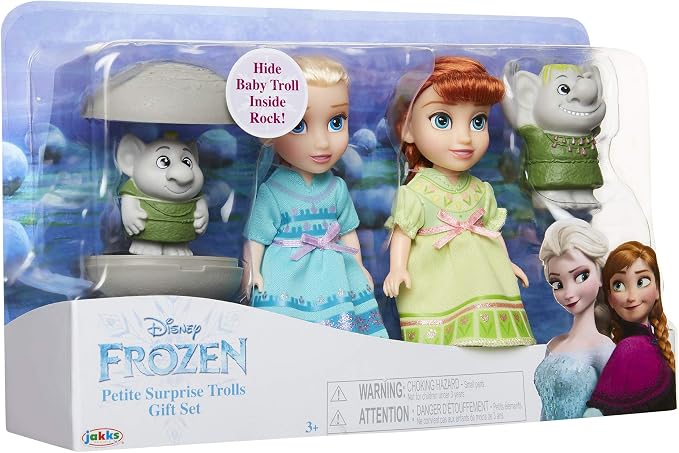 Disney Frozen Petite Anna & Elsa Dolls with Surprise Trolls Gift Set, Each Doll is Approximately 6 inches Tall - Includes 2 Troll Friends! Perfect for Any Frozen Fan!