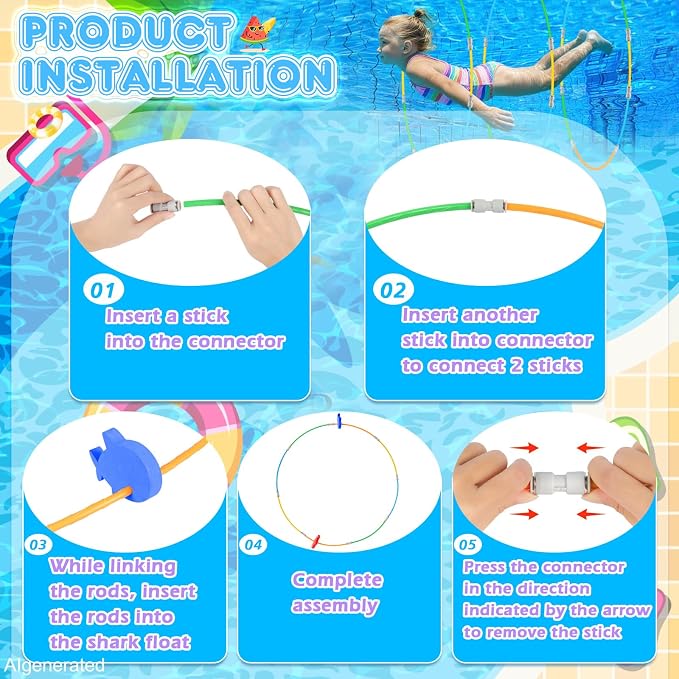 EULRGAUS Pool Toys, 34PCS Swim Thru Rings Pool Games, Diving Toys with Diving Rings, Underwater Treasures, Diving Gems, Water Toys with Splash Balls, Water Frisbee, Swim Toys for Kids, Boys and Girls