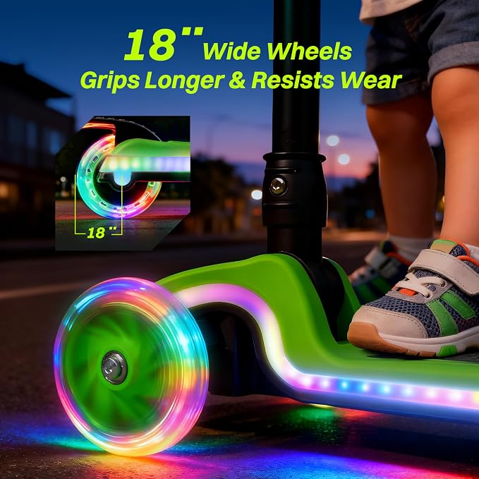 JOVA ZIFFY Light-Up Toddler Scooters for Kids 3-8, 3 Wheel Kids Scooter for Boy Girl 110lbs, 20 Dynamic LED Lights, 4 Adjustable Height Ride-on Kick Scooter, Lean-to-Steer Anti-Slip Wide Deck
