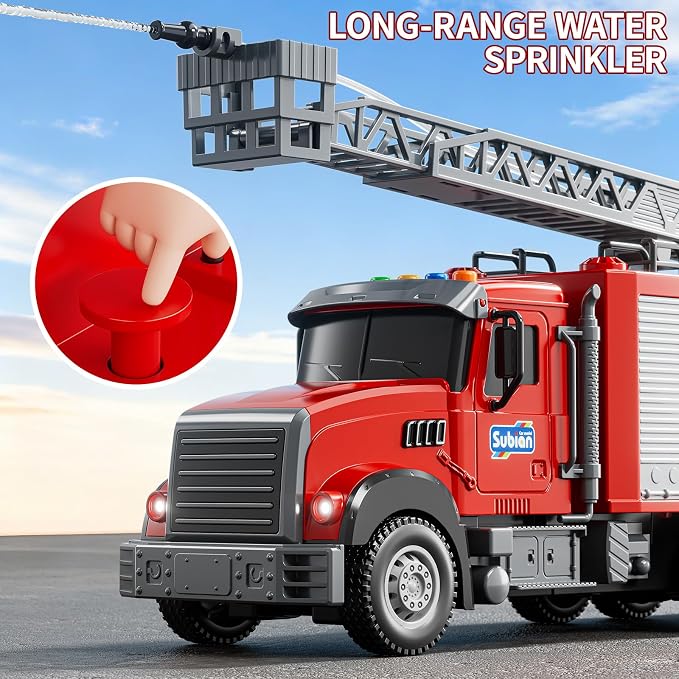 NIPLOOOW Kids Fire Truck Toy Friction Powered Fire Rescue Truck Vehicle Toy with Lights and Sirens Sounds, Water Pump, Ladder, Gifts for 3 4 5 6 7 8 Years Old Boys Girls