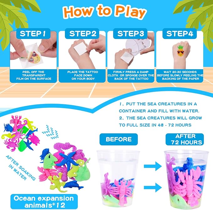 108Pcs Pool Party Favors and Beach Toys for Kids 3-8 8-12, Party Bag Stuffers Set with Beach Balls, Sunglasses, Bubble Wands, More for Pool Games Birthday Party Favors End of Year Student Gifts