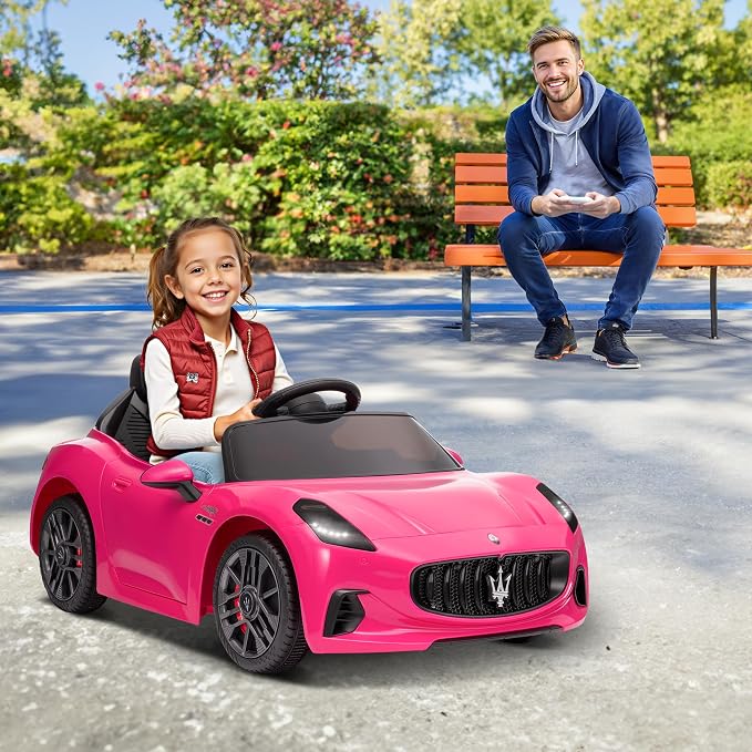 Winado 12V Ride on Car, Licensed Maserati Electric Car for Toddlers W/Remote Control, Battery Car for Kids with Bluetooth, 3 Speeds, LED & Rear Lights, Music & Horn (Pink)
