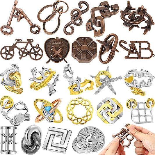 24 Pcs Metal Brain Teaser Puzzles Assortment for Adults Difficult Magic Puzzles Highly Hard Brain Games Iq Logic Test Disentanglement Game for Mind Challenge(Novelty)