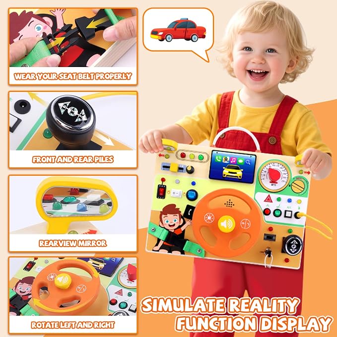 Hoarosall Busy Board,Montessori Toys for 1-3 Year Old Boys & Girls,Travel Activities for Toddlers,Sensory Toy for Kids with Autism,Perfect Christmas Birthday Gift Idea (Busy Board v6)