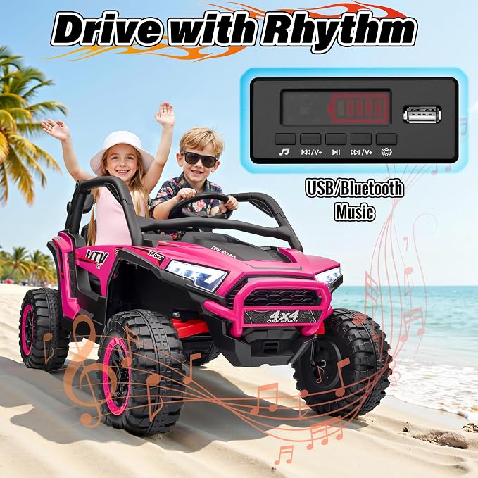 24V Ride on Car, 2 Seater XL 4X4 Off-Road UTV w/RMP2000W Powerful Motors, Remote Control, Bluetooth Music, LED Lights, 24 Volt Ride on Toys for Big Kids, R-Red