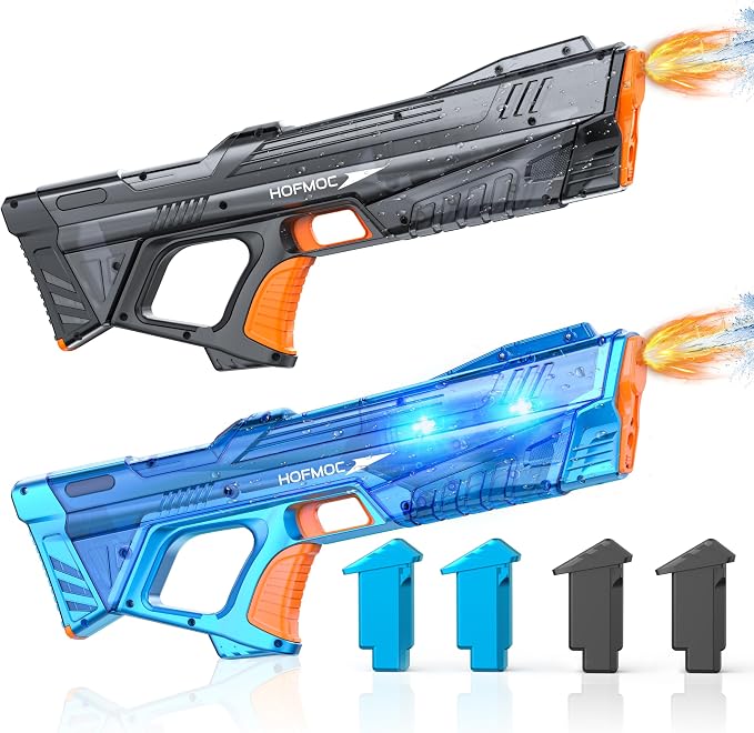 Electric Water Guns for Kids and Adults, 2-Pack Water Blaster for Outdoor Pool Toys, IPX6 Waterproof Squirt Gun, Comes with 4 Batteries, Summer Toys for Beach & Backyard