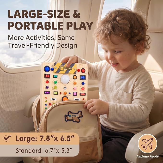 RichBoy Montessori Toy Busy Board with 40 LED Lights, 59-in-1 Sensory Toys for Toddlers, Travel Educational Activity for Airplane, Ideal Christmas Birthday Gift for Boys & Girls (7.8" x 6.5")