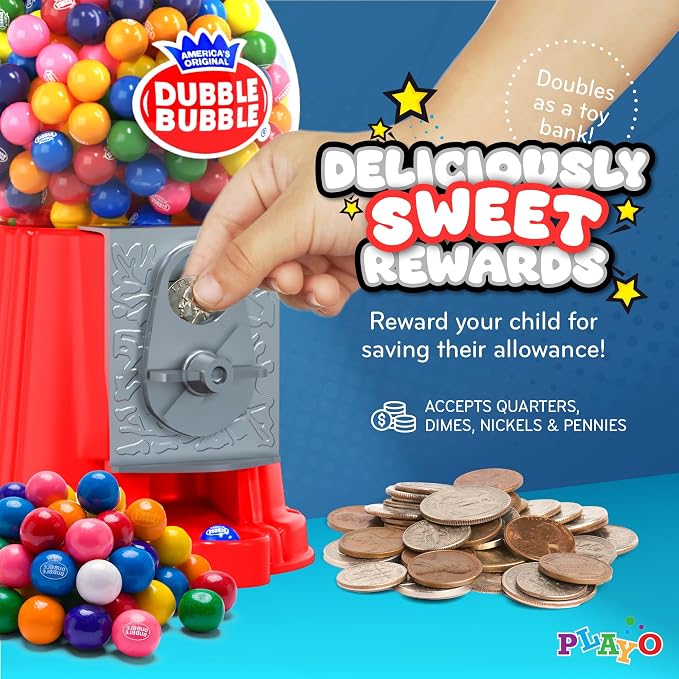 Gumball Machine for Kids 8.5" - Coin Operated Bubble Gum Machine and Toy Bank - Candy Machine Dispenser Includes 40 Gum Balls - Great Candy Dispenser Machine Gift Toys for Girls and Boys (Red)