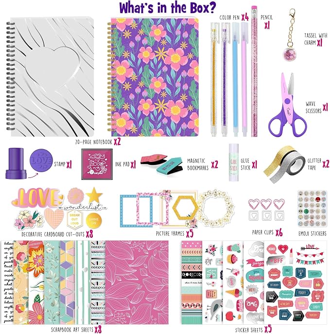 LAOESE 2-Pack DIY Journal Kit for Girls - Birthday Gifts for Girls 8 9 10 11 12 13 14 Years Old - Arts & Crafts for Teen Girl Gifts Trendy Stuff - Scrapbook & Diary Supplies Toys Set