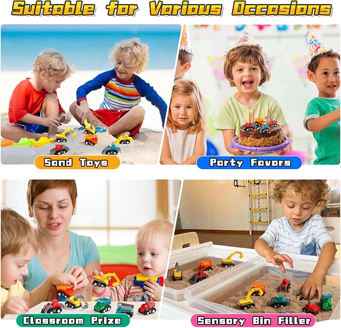 Fajiabao Construction Toy Cars for Toddlers 1-3 Boy Toys Mini Pull Back Cars Small Truck Sensory Bin Bulk & Goodie Bag Stuffers Party Favors for Kids 3-5 (Color Random)