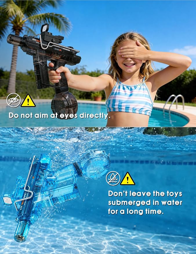 Electric Water Gun for Adults Kids,Realistic SMG,Rechargeable,Automatic Squirt Watergun,for Boys Girls,Pool Party Outdoor Toy,Summer Game,Long Range,2026 LED Electric Water Guns(2 Pack Pink Red,Black)