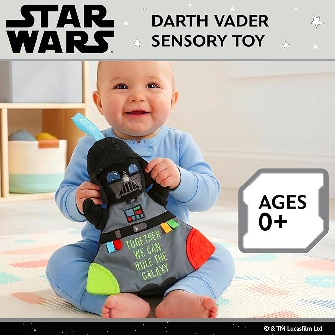 Kids Preferred Star Wars Darth Vader Baby Teether - Plush Toy with Crinkle Sounds and Silicone Teething Elements