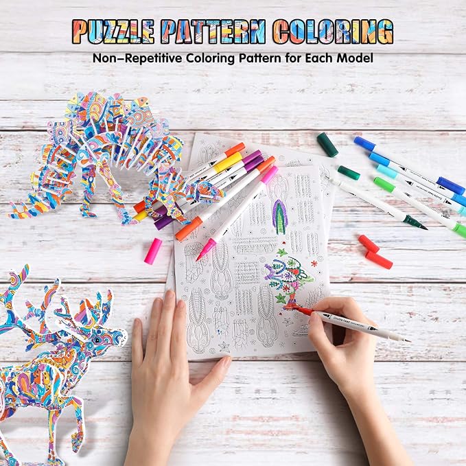 BEARUN 3D Coloring Puzzle Set, Arts and Crafts for Girls and Boys Age 6 7 8 9 10 11 12 Year Old, Fun Educational Painting Crafts Kit with Supplies for Kids, Birthday Toy Gift for Kids