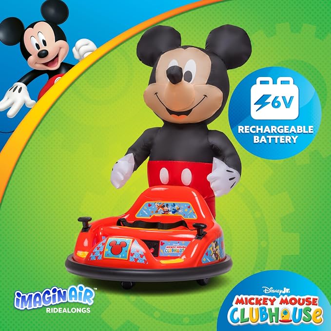6V Mickey Mouse Toys Toddler Bumper Car - Ride On Toddler Toy, Kids Electric Bumper Car, Auto-Inflated, Parent Remote Control, LED Light, 360° Spins, 1 MPH, Max Weight 66lbs, Age 1.5-4yrs