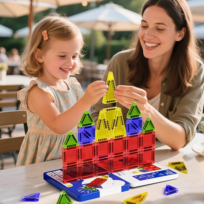 Mini Magnetic Tiles Travel Set, 26PCS Compact Magnetic Building Blocks for Kids Ages 4-8 & Toddlers 1-3