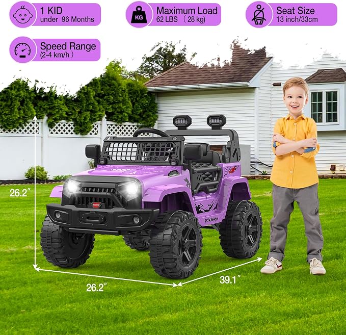 GarveeLife 12V Kids Electric Ride On Truck Car w/Parent Remote Control, Spring Suspension, LED Lights & AUX Port | Outdoor Ride Toy for Boys Girls