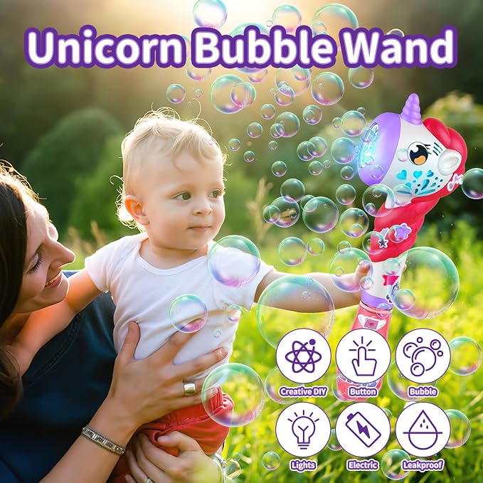 Bubble Machine Wand for Toddler Girls Toy, Automatic Bubble Machine Maker Blower Toys with Light, Outdoor Mower Party Toys for 3 4 5 Year Old Girl Easter Birthday Gifts Include Bubble Solution