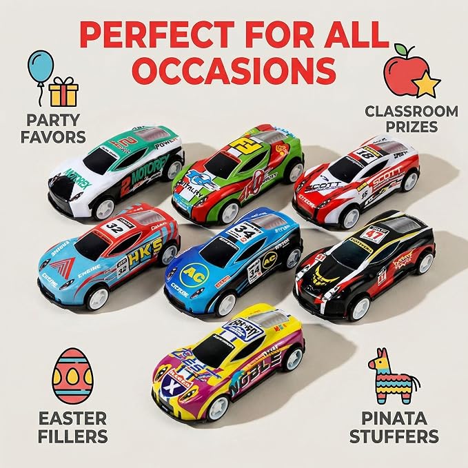 Speedy Panther 36 Pack Pull Back Toy Cars Bulk, Mini Race Car Party Favors for Kids, Goodie Bag Fillers for Boys and Girls, Prizes for Carnival Games Classrooms Rewards