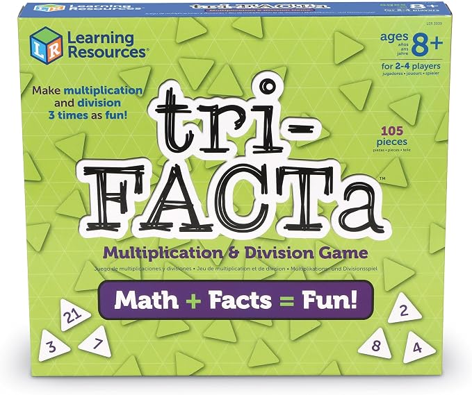 Learning Resources Tri-FACTa Multiplication & Division Game - Math Manipulatives, Kid Montessori Board Games, Classroom Must Haves, STEM Number Cards, Critical Thinking, Back to School, Kids Gifts