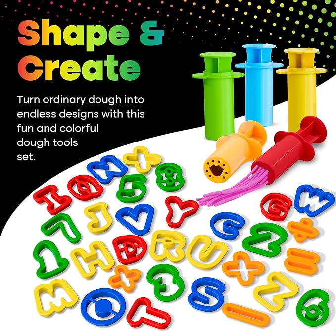 Hygloss 46 Pcs Dough Tools Set – Dough Extruders + Numbers & Alphabet Cutters Set – Educational Modeling Clay Tools – Preschool Toys & Toddler Activities – Arts & Crafts for Kids Ages 3-5