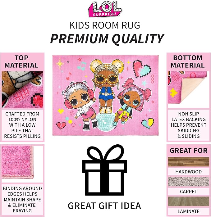 Franco Kids Room Non Slip Area Rug, 69 in x 52 in, LOL Surprise