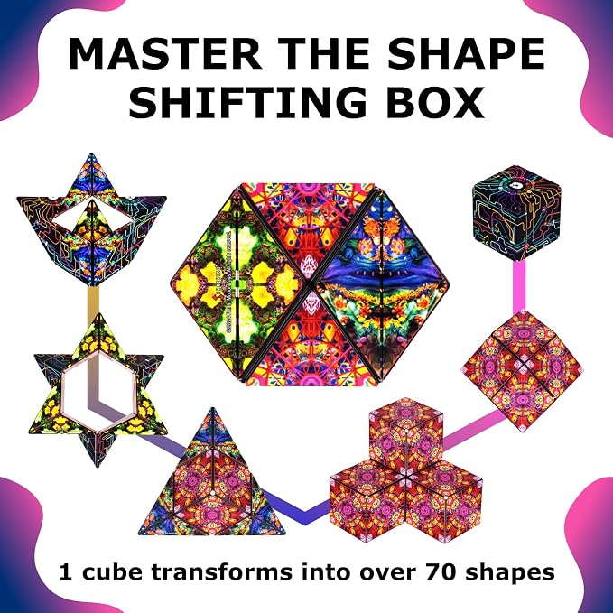 Shashibo Sensory Fidget Toy for Adults & Kids, Stress Relief Fidget Toy for Adults, Teens & Kids, Cool Fidget Toys for Desk, Classroom Must Have, Sensory Shape Shifting Cube, 100+ Possible Shapes