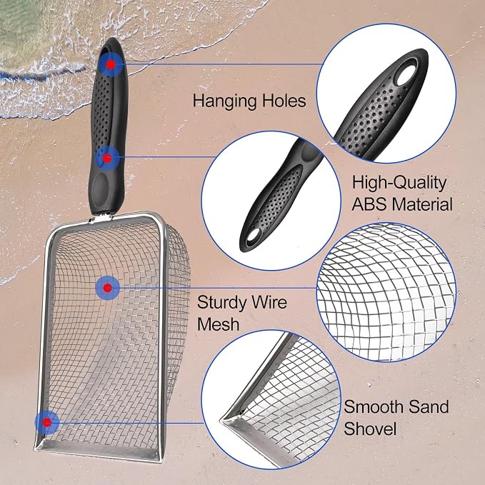 10 Pack Beach Toys Set Adjustable Extra Long Sand Sifter Mesh Shovel Mesh Beach Bag for Kids Foldable Beach Bucket Beach Shovel Sand Toys for Shells Collecting Shark Tooth Beach Toys