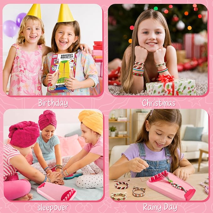 CEUCAL Bracelet Making Kit for Girls - Friendship Bracelet Kit - Birthday Gifts for Ages 6 7 8 9 10 11 12 Year Old, Arts and Crafts for Kids Ages 8-12 Teen Bracelets DIY Maker Pink Coral
