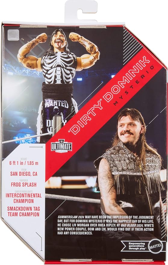 Mattel WWE Ultimate Edition Action Figure & Accessories Set, “Dirty” Dominik Mysterio 6-inch Collectible with Swappable Heads & Hands, 30 Articulation Points