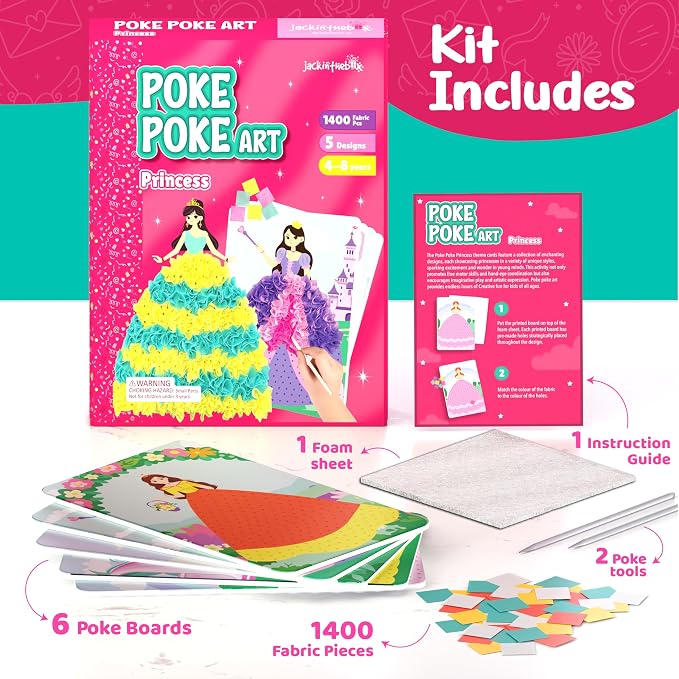 jackinthebox Poke Poke Art – Mess-Free Sewing Art for Kids, Great Gift for Children, Toys for Girls and Boys Ages 4 5 6 7 8 (Princess)