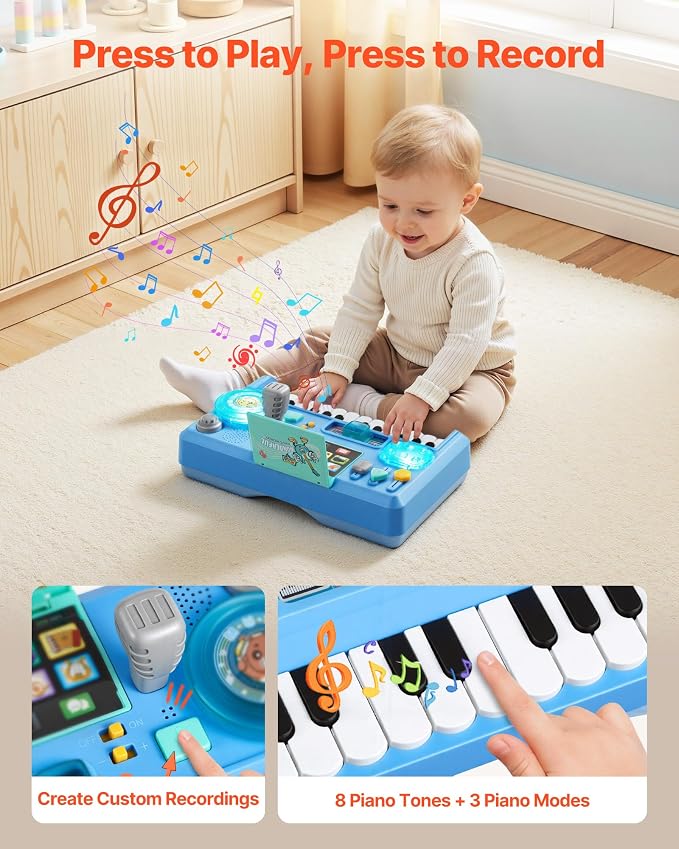 VEVOR Baby DJ Playset for Toddlers 6-18 Months, Educational Musical Table Toys with 133 Sound Sources, Recording and LED DJ Turntable, Baby Activity Table for Birthday, for Kids Aged 6-18 Months