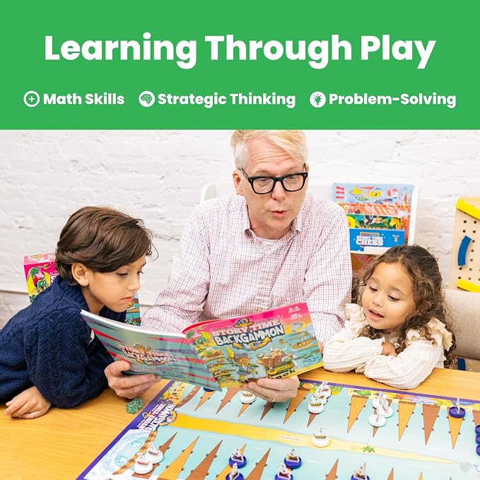 Story Time Chess Backgammon Set for Kids, Ages 3 and Up, Educational Learning Game, 1-6 Players