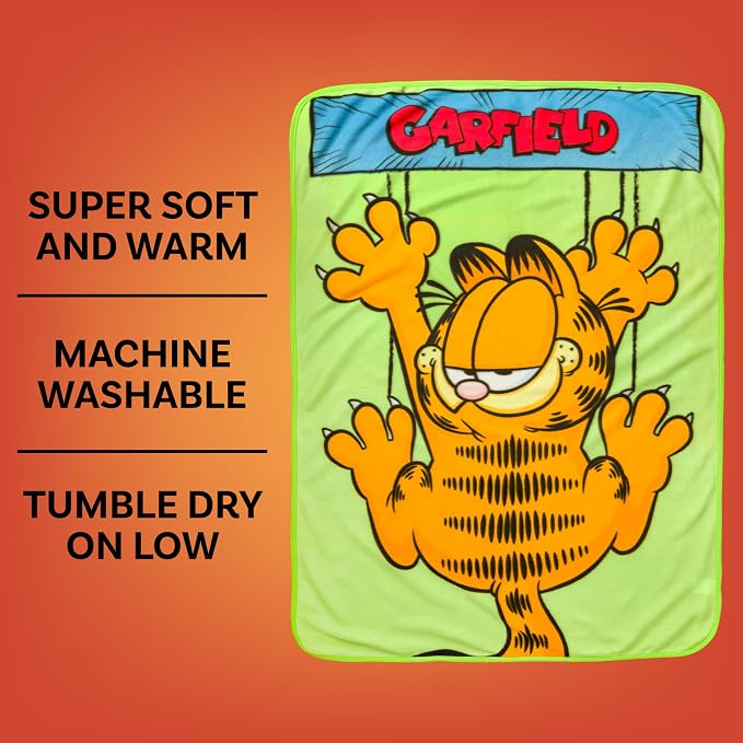 Silver Buffalo Garfield Hanging On 45" x 60" Fleece Throw, Soft and Cozy Blanket, 180 GSM