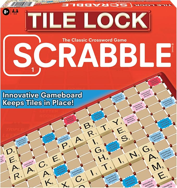 Tile Lock Scrabble, Board Holds Tiles in Place, by Winning Moves Games USA | For 2 to 4 Players, Ages 8+