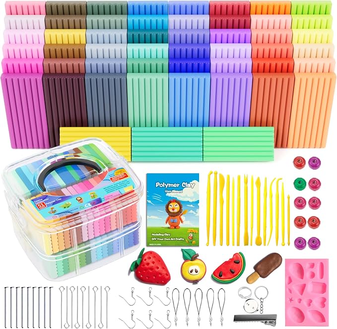 CiaraQ 51-Color Polymer Clay Oven Bake Modeling Kit for Kids & Artists | Non-sticky & non-toxic. 2.84 lb. With sculpting tools. Classroom & Home Use. Fun gift for Kids & artists. Ages 4+