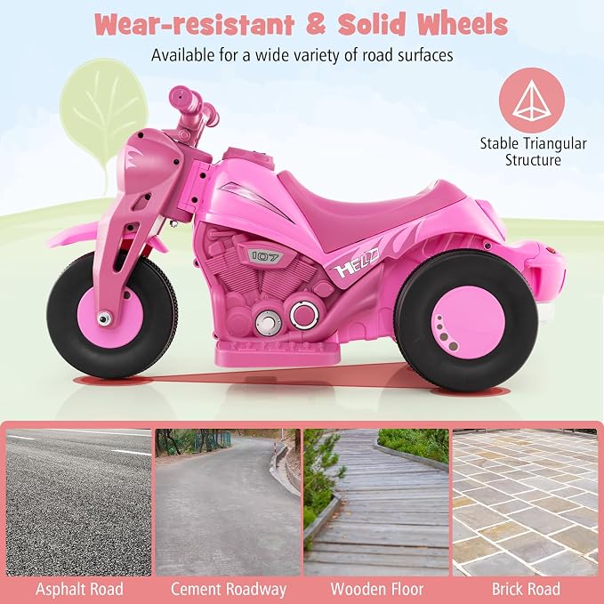 Costzon Kids Motorcycle, 6V Battery Powered Ride on Motorcycle with Bubble Maker, Music, LED Headlight, Forward & Backward, 3 Wheels Electric Motorcycle for Kids, Gift for Boys & Girls (Pink)