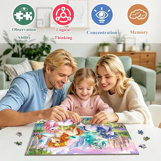 Puzzles for Kids Ages 6-8 8-10 Year Old - Castle & Unicorns Puzzle,200 Pieces Jigsaw Puzzles for Kids, Learning Educational Toys for Boys and Girls
