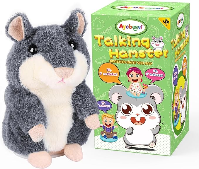 Ayeboovi Talking Hamster Repeats What You Say, Toy for 3 4 5 6 Years Old Boys Girls Birthday Gift, Autism Fun Stuffed Animals Interactive Plush for Toddler Kids
