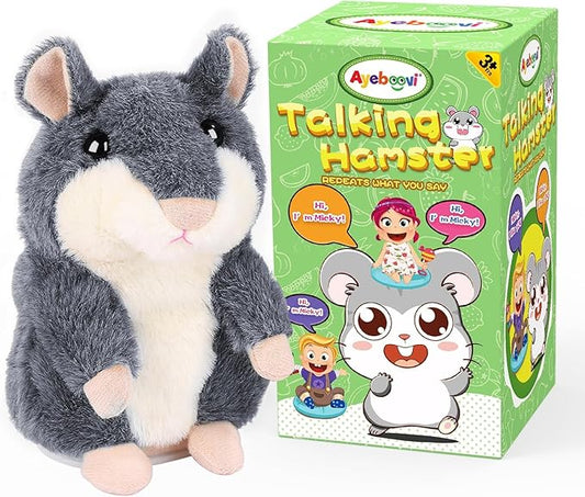 Ayeboovi Talking Hamster Repeats What You Say, Toy for 3 4 5 6 Years Old Boys Girls Birthday Gift, Autism Fun Stuffed Animals Interactive Plush for Toddler Kids