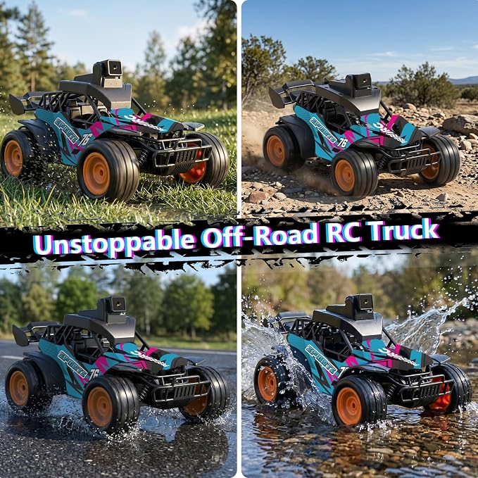 RC Car with Camera, RC Truck, FPV Remote Control Car, 2.4GHz 2.8" Screen, 60° Adjustable Camera, Live Video, APP/Radio Dual Control, 2 Speeds, Rechargeable Off-Road RC Cars, Gift for Adults&Kids