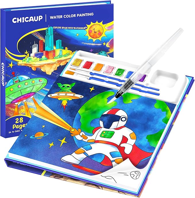 CHICAUP Paint with Water Coloring Books for Kids, Watercolor Paint Set Painting Activity for Kids Ages 3-5 4-8, Arts Crafts Drawing Gift Toy for Boy Girl (Dark Blue)