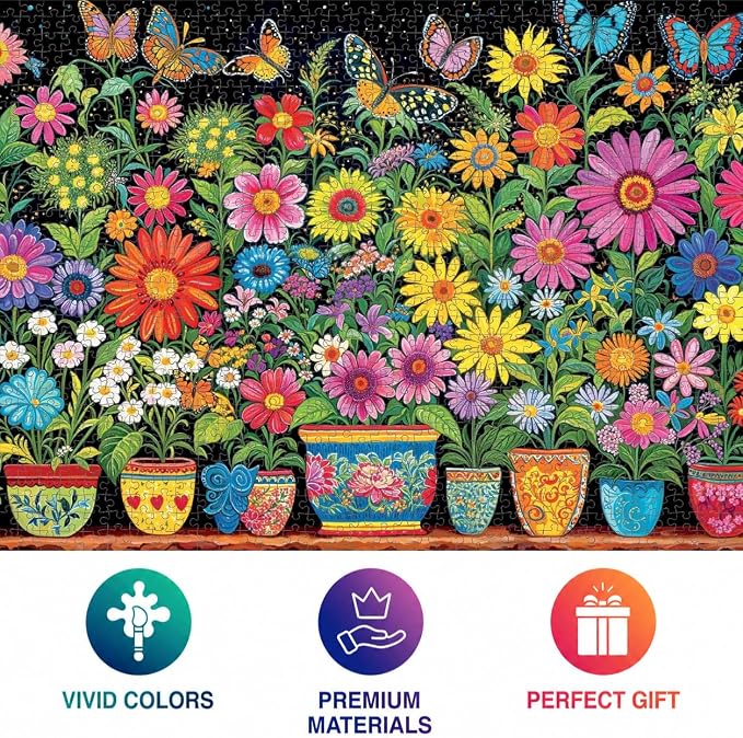 Cross & Glory | 1000 Piece Jigsaw Puzzles for Adults | Floral Fantasia: A Butterfly’s Haven | Garden Butterfly Puzzle | Satin Finish Flower Puzzles for Adults 1000 Pieces | Ages 14+