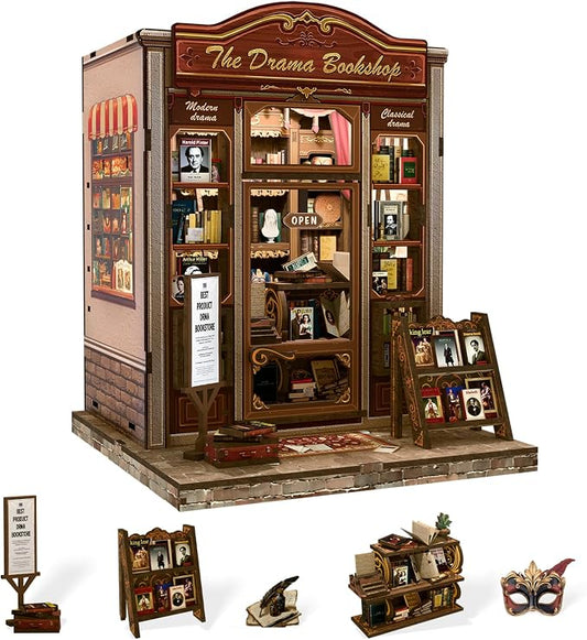 CUTEBEE Book Nook Kit - DIY Miniature House Dollhouse Kit for Adults and Teens, Booknook Tiny House Bookshelf 3D Wooden Puzzle, Gifts for Family (Drama Bookshop)