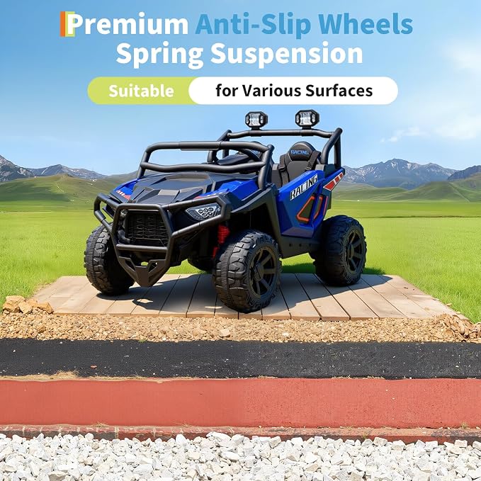 Garvee 24V Ride On Toys for Big Kids, 2 Seater Electric UTV Car with Remote Control, 4-Wheeler Suspension, Soft Start, 3 Speeds, Led Lights, Bluetooth, Ride on Truck Kids 2-8 Years