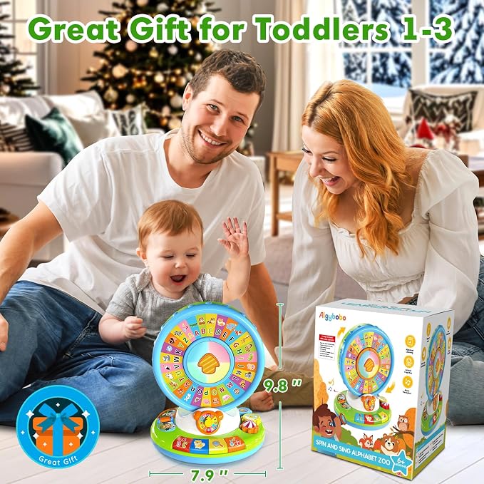 Toys for 1 2 3 Year Old Boys Girls, Spin & Sing ABC Alphabet Learning Zoo with Lights & Sounds, Musical Educational Toy for Toddler 1-3, Christmas 1st Birthday Gifts for Baby Kids Age 12-18 Months+