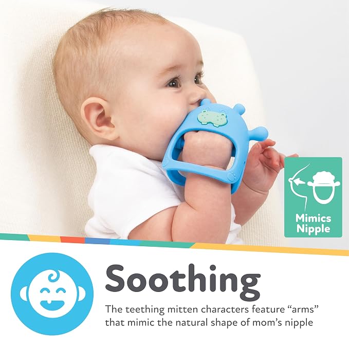 Nuby Silicone Wrist Teething Mitten - Baby Teether Ring - 3+ Months - Coral Bear