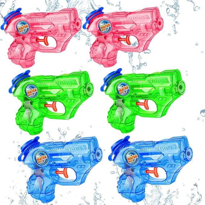 Water Gun for Kids Toddler: 6 Pack Mini Water Guns Squirts Small Soaker Pistol Super Blasters with Trigger for Boys Girls Summer Swimming Pool Beach Water Outdoor Fighting Party Bath Ideas Gift Toys